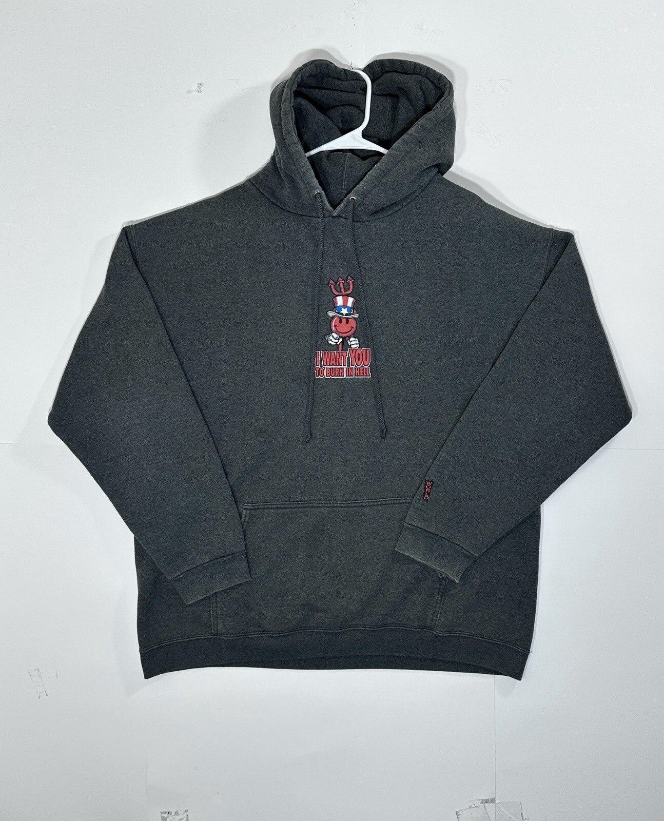 Vintage World Industries Devil Man Hell Skateboard Hoodie XL Gray 1990s USA RARE