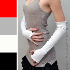 Long Fingerless Gloves Cotton White Arm Warmers Thumb Holes Warm Driving Sleeves