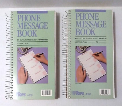 Lot 2 Tops 4008 Phone Message Book 600 Duplicate Carbonless Forms Vintage NEW
