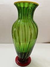 Vintage Murano Style Green Striped Vase