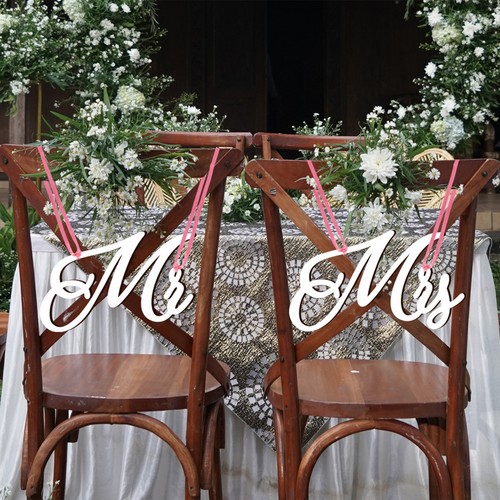 1 Set Wedding Chair Banners Wooden Enhance Ambience Married Couple
