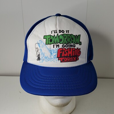 VTG Novelty Funny Snapback Hat Cap I'll Do it Tomorrow I'm Going Fishing Today