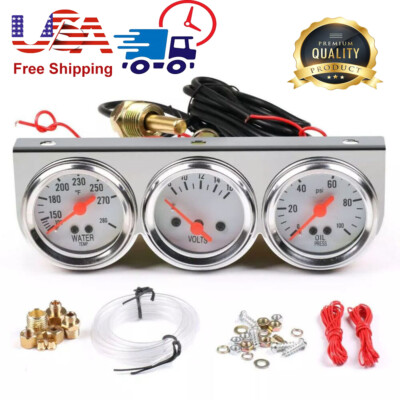 #ad #ad 2#x27;#x27; 52mm Oil Pressure Water Temp Volt Meter Triple Gauge Mechanical Chrome Set $25.99
