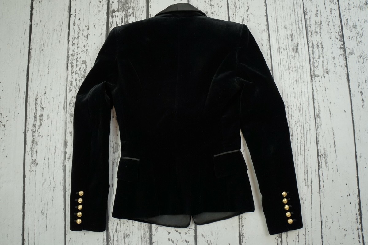 Balmain For H&M Tuxedo Blazer Black Velvet Jacket US US4 EUR 34