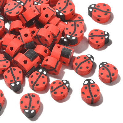 100Pcs Red Ladybug Bead Polymer Clay Spacer Bead for Jewelry Making Bracelet diy