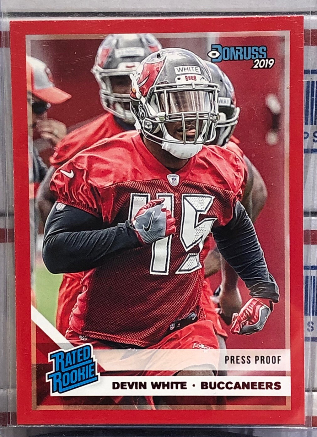 2019 PANINI DONRUSS RATED ROOKIE DEVIN WHITE, #342, RED PRESS PROOF, SUPER BOWL
