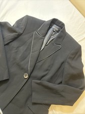 KASPER PETITE Women  s Power Black Blazer Jacket Sz 2P With Faux Leather Trim