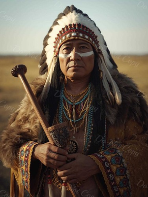 #ad Photo A4 Lakota Sioux – chef en coiffe blanche tenant un b ton sacré – 1235 EUR 5.99