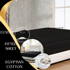 Bed Sheet Egyptian Cotton 600/800/1000/1200TC Fitted Sheet Black All Size