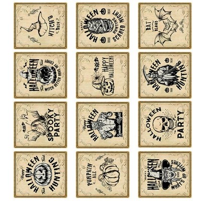 Pack of 12 Halloween Wine Bottle Sticker Retro Labels for Scary Party