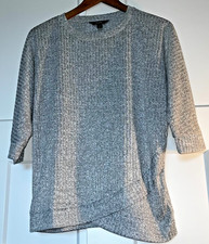 Simply Vera Vera Wang Gray Knit Tunic Top Small Asymmetrical Hem 3/4 Sleeve