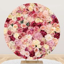7.2x7.2ft Floral Round Backdrop Pink Rose Flower Photography Background Circl...