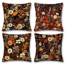 Throw Pillow Covers 18x18 Set of 4 Vintage 18" x 18" Pack of 4 Fall Floral