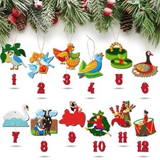 12 Pieces 12 Days of Christmas Ornaments Wooden Set 3.15 Inch Colorful