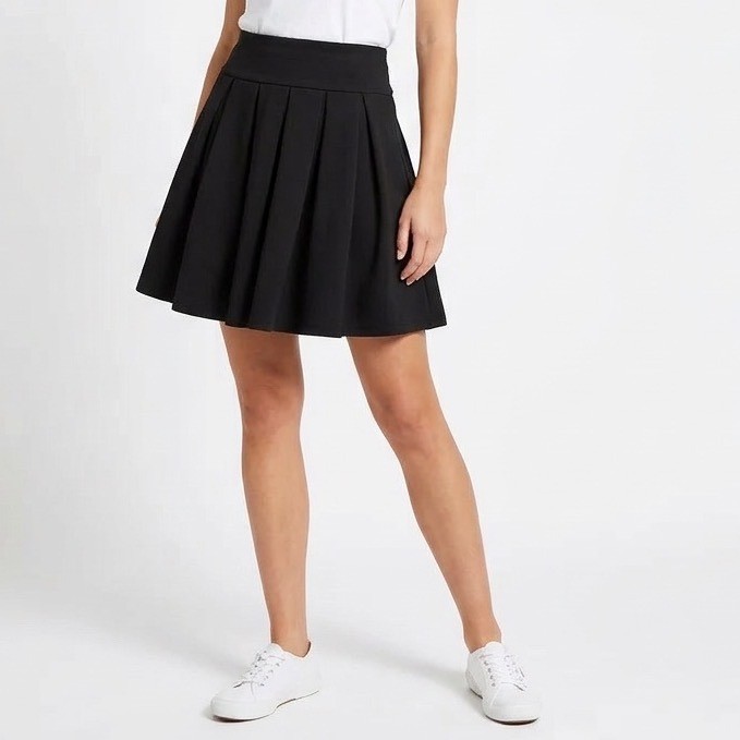 A-Line Mini Skirt Womens 28 Black Flared High Waisted Pleated Casual Fashion