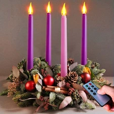 Abkshine Set of 4 Battery Operated Flameless Taper Candles for Advent Wreath ...
