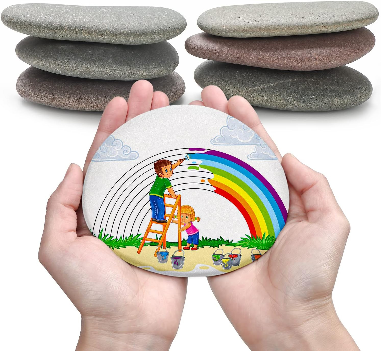 6Pcs Extra-Large River Rocks for Painting, 4.72-5.51 Inch, Bulk Flat Rocks and S