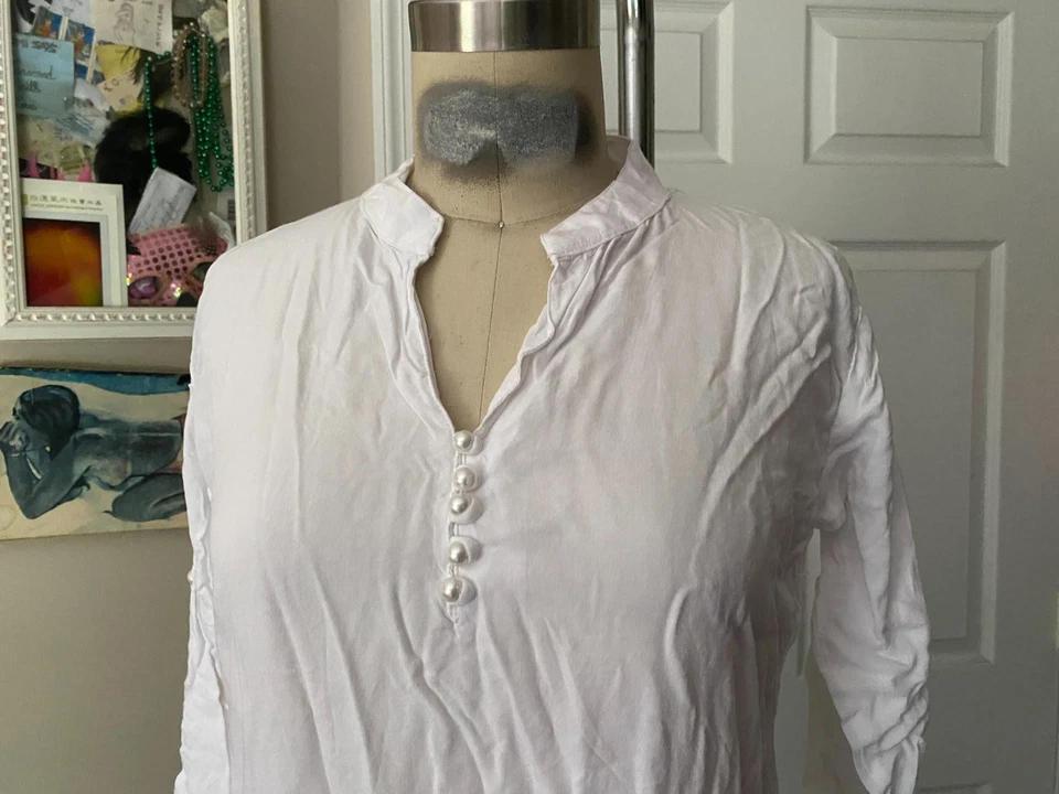 Stylish Chakra WHITE Pearl Button Bohemian Kurta KAFTAN Tunic *MEDIUM* B111 - Image 2 of 4