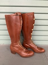 Antique 1910s Edwardian Women's Leather Boots Knee High Caramel Size US 5.5-6N