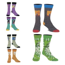 MTV Logo Socks Mens 8-12 Multicolor Casual Crew 6 Pair Bioworld Licensed Novelty