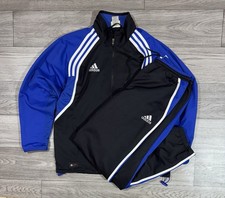 Rare Vintage 90s Adidas Striped Nylon Track Suit Pants Jacket Size M Blue Black
