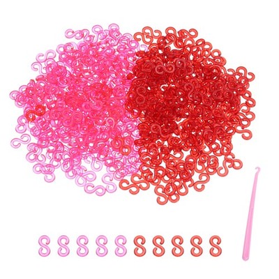 1000Pcs S Clips for Loom Rubber Band Bracelets(Rose Red/Red)
