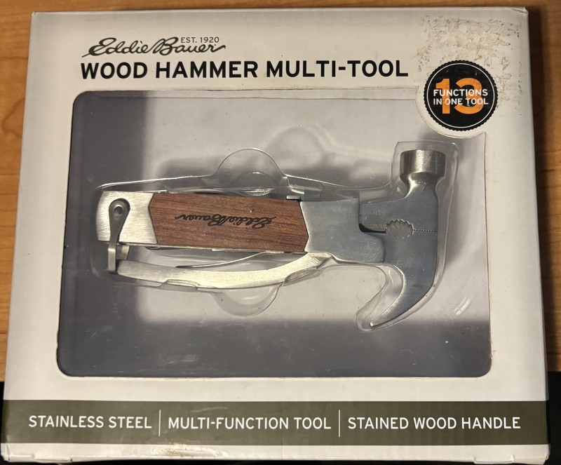 EDDIE BAUER WOOD HAMMER MULTI-TOOL, BRAND NEW IN BOX-TAKE A LOOK!