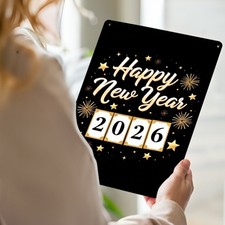 2D 1PC Happy 2026 New Year Family Metal Iron Sign Vintage Room Wall Decor 8x12In