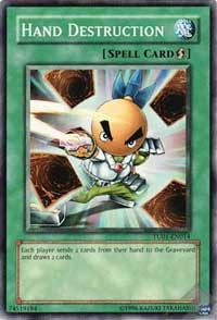 Hand Destruction TU01-EN014 YuGiOh Turbo Pack: Booster One trading card — raw and PSA graded price guide