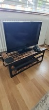 Image of Handmade Industrial/rustic Style Scorched Wood And Steel TV/MONITOR Stand