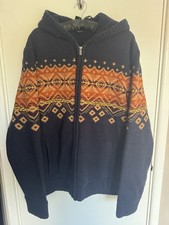 Weird Fish Blue Bradwood Borg Lined Fair Isle Knit Full Zip Hoodie, Medium