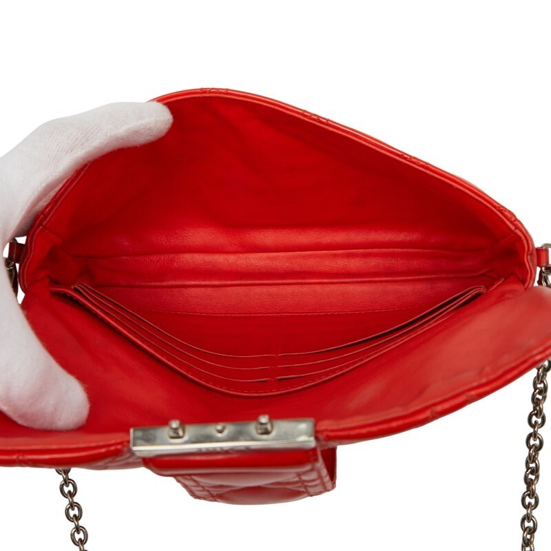 Dior Cannage Chain Wallet Crossbody Enamel Orange Women Used Authentic thumbnail 9