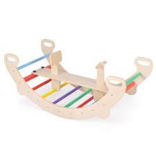 Giocattoli da Arrampicata in Legno Multifunzione 4 in 1 con Dondolo e Tunnel Strisciante-Mult