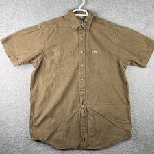 Carhartt Mens Button Down Work Shirt Green Short Sleeve Two Pockets Shirttail L