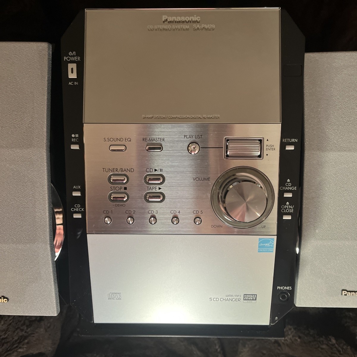 Panasonic SA-PM29 Compact Stereo System-5 CD-Cassette-No Remote