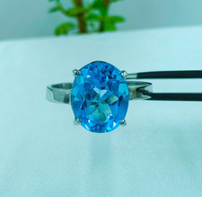 Blue Topaz Ring, 925 Silver Ring, Natural Topaz Ring, Oval Cut Big Stone Rings