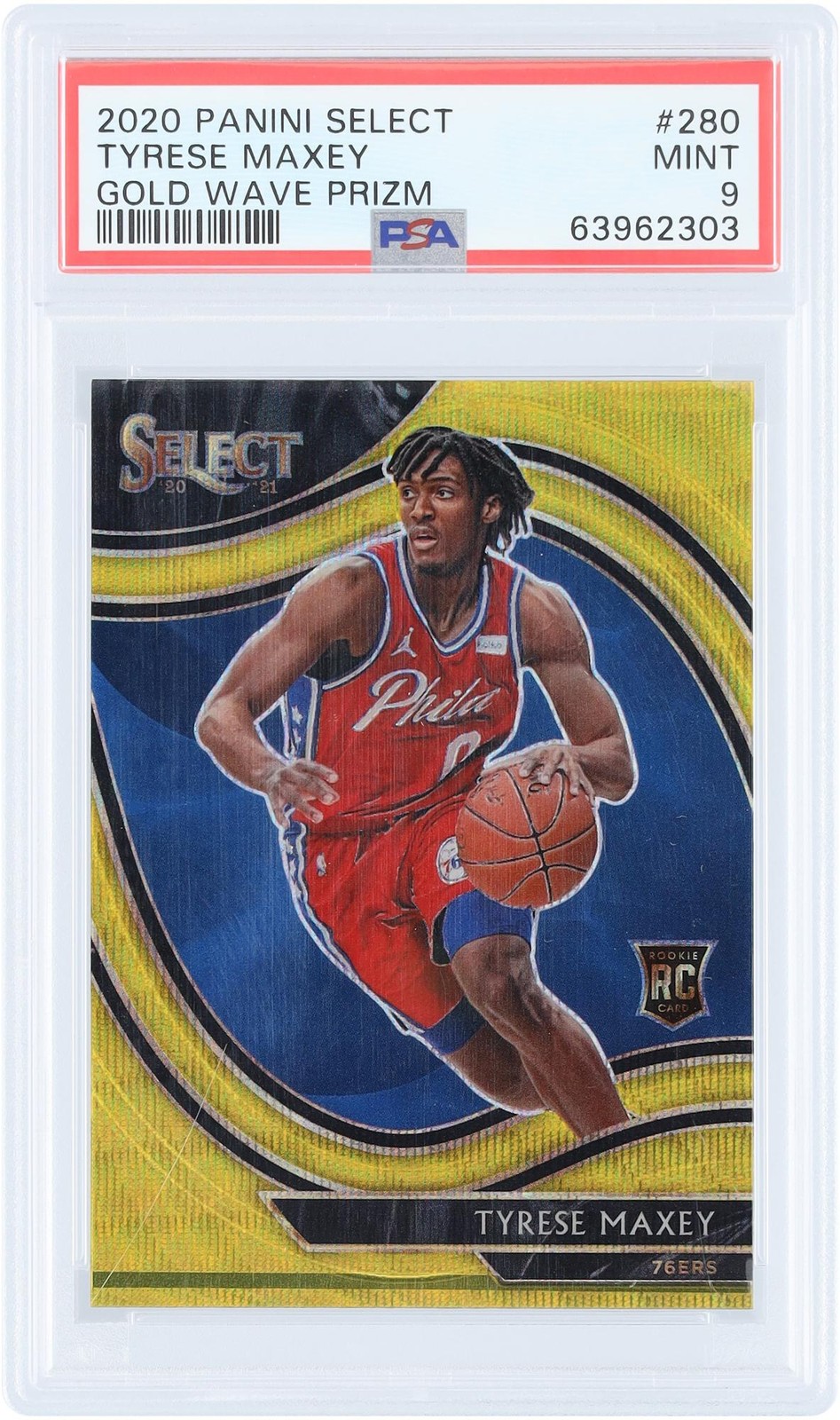 Tyrese Maxey 76ers 2020-21 Panini Select Gold Wave Prizm #280 PSA 9 Rookie Card