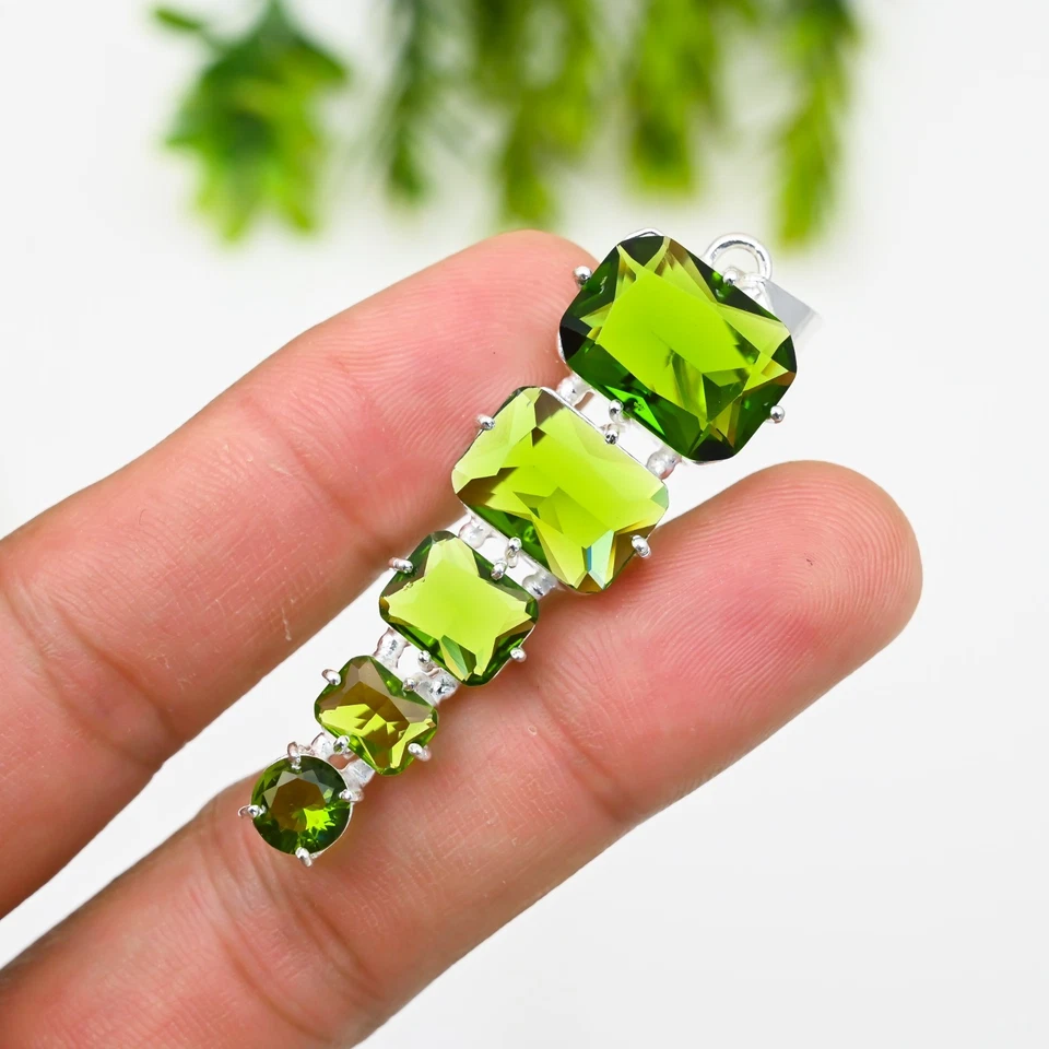 Green Peridot Gemstone 925 Sterling Silver Pendant Handmade Jewelry Gift For - Image 4 of 4