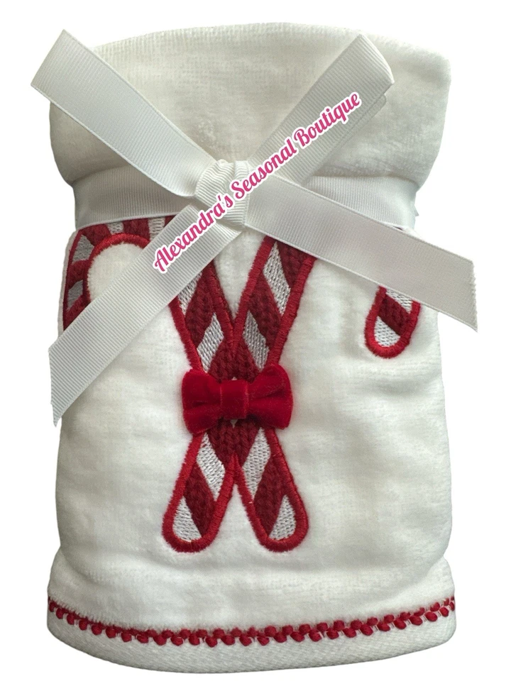 Conjunto de 2 toalhas de mão de Natal hortelã-pimenta doce bengala arco 100% algodão novo - Imagem 2 de 4