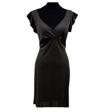 VTG Little Black Midi Dress Flutter Sleeve V Neck Empire Waist Women’s S Y2K