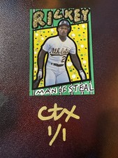 1989 Fleer Rickey Henderson Man of Steal A'S HOF 1/1 Artist CARTER X Painted Art