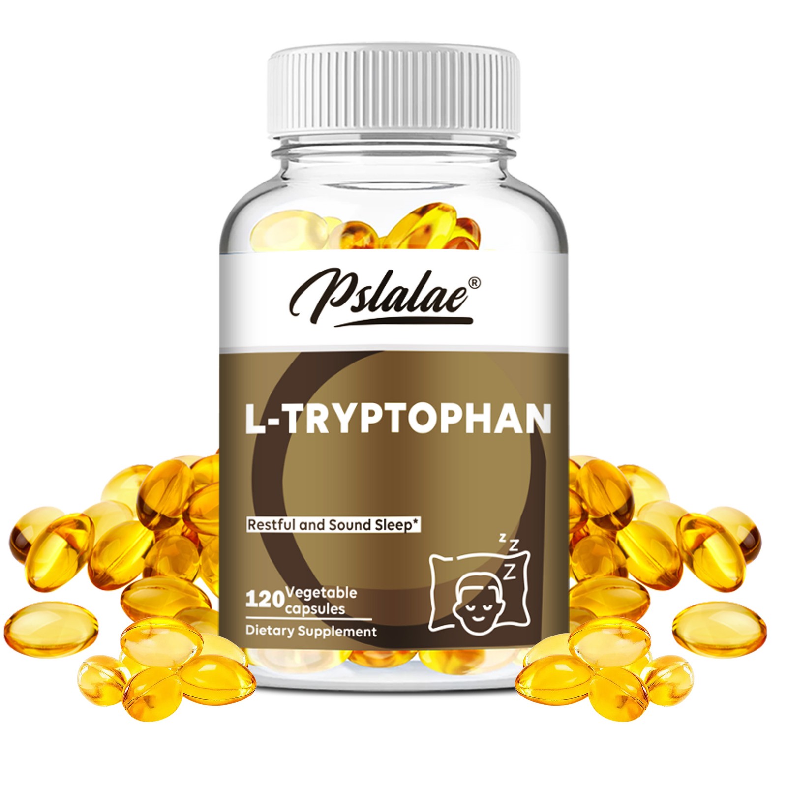 Pslalae L-Tryptophan Capsules, for Sleep Aid and Mood Relief - 120 Capsules