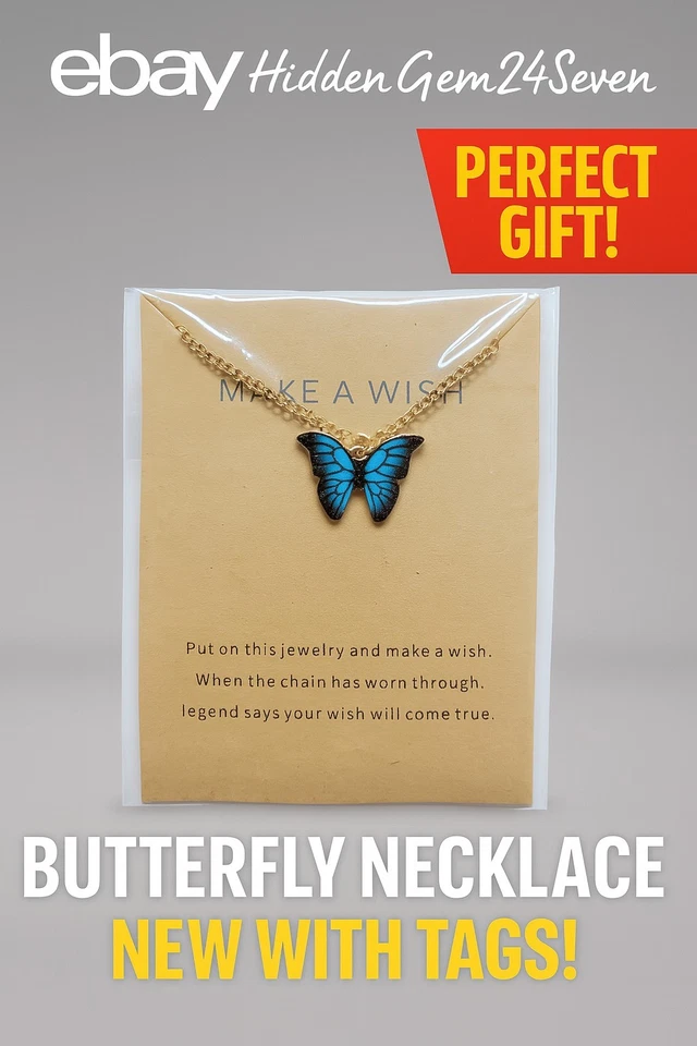 🦋 Ожерелье-бабочка подарок с карточкой желания | Ювелирные изделия с синей подвеской Y2K • Подъем - Изображение 3 из 3