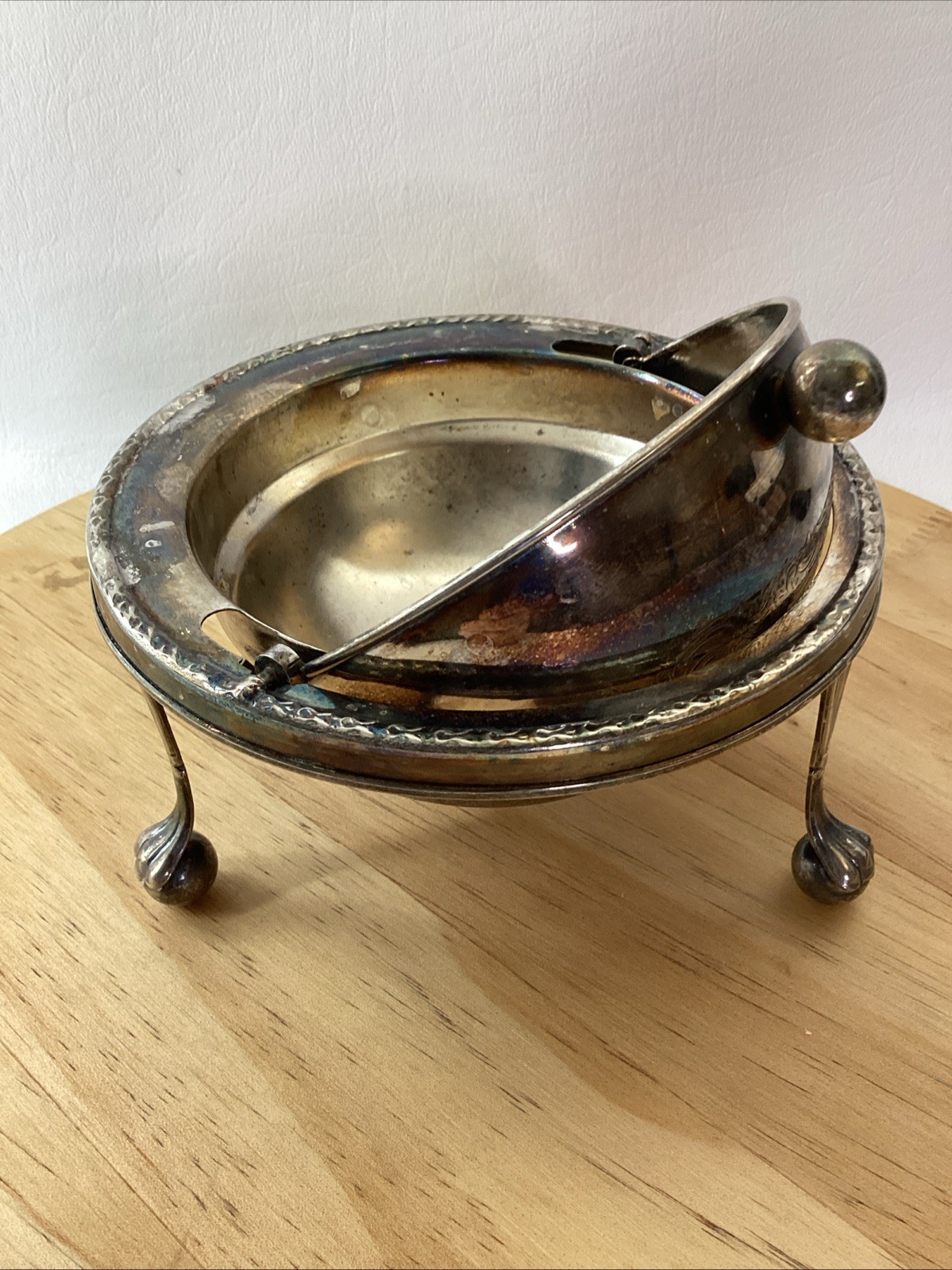 Vintage Silverplate Butter Caviar Server Swivel Dome Top  Filigree Legs England