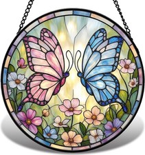 Butterfly Flower Stained Glass Suncatcher Window Hanging Floral Home Decor