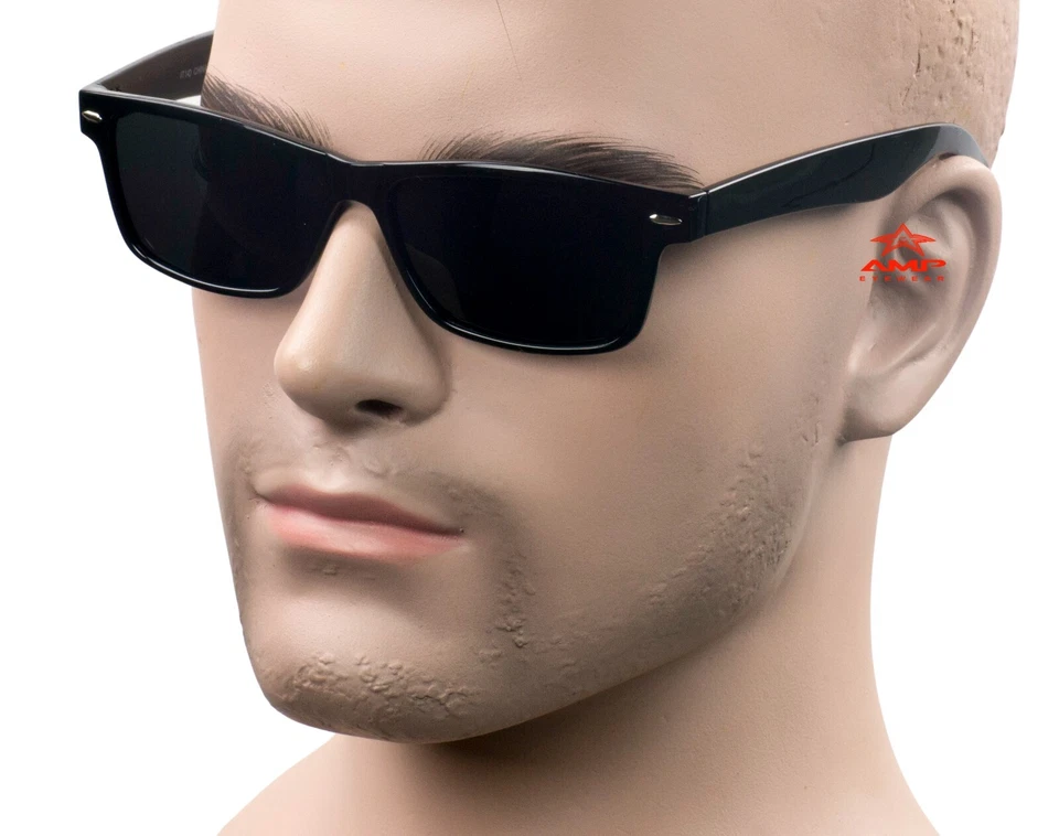 Gafas de sol cuadradas con borde de cuerno delgado Gangster estilo OG LOC negro súper oscuro 49SD Foto 3 de 4