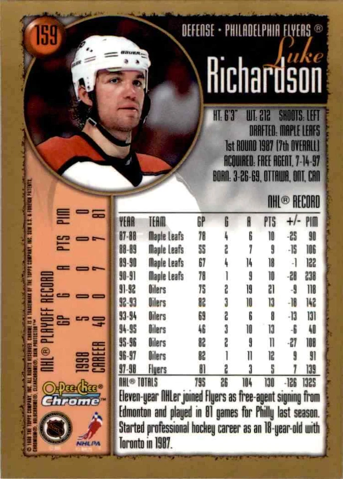 1998-99 O-Pee-Chee Chrome Luke Richardson #159 - Image 2 of 2