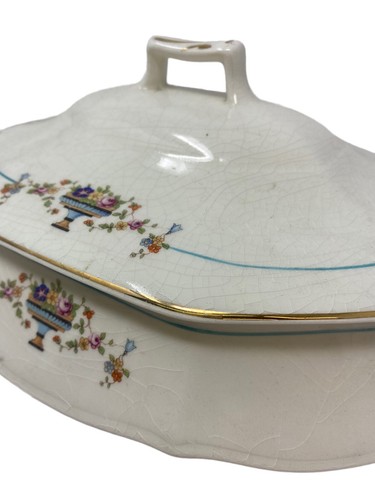Cazuela para servir ovalada vintage de cerámica Limoges con mango de EE. UU. con tapa, flor - Imagen 9 de 12