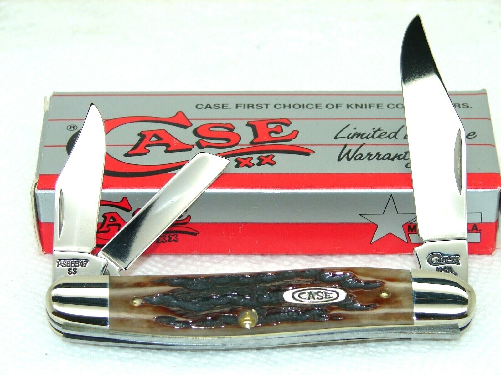 CASE XX USA,1993, 6347 STOCKMAN WHITTLER KNIFE, PEACHSEED JIG BONE, SCARCE, MINT