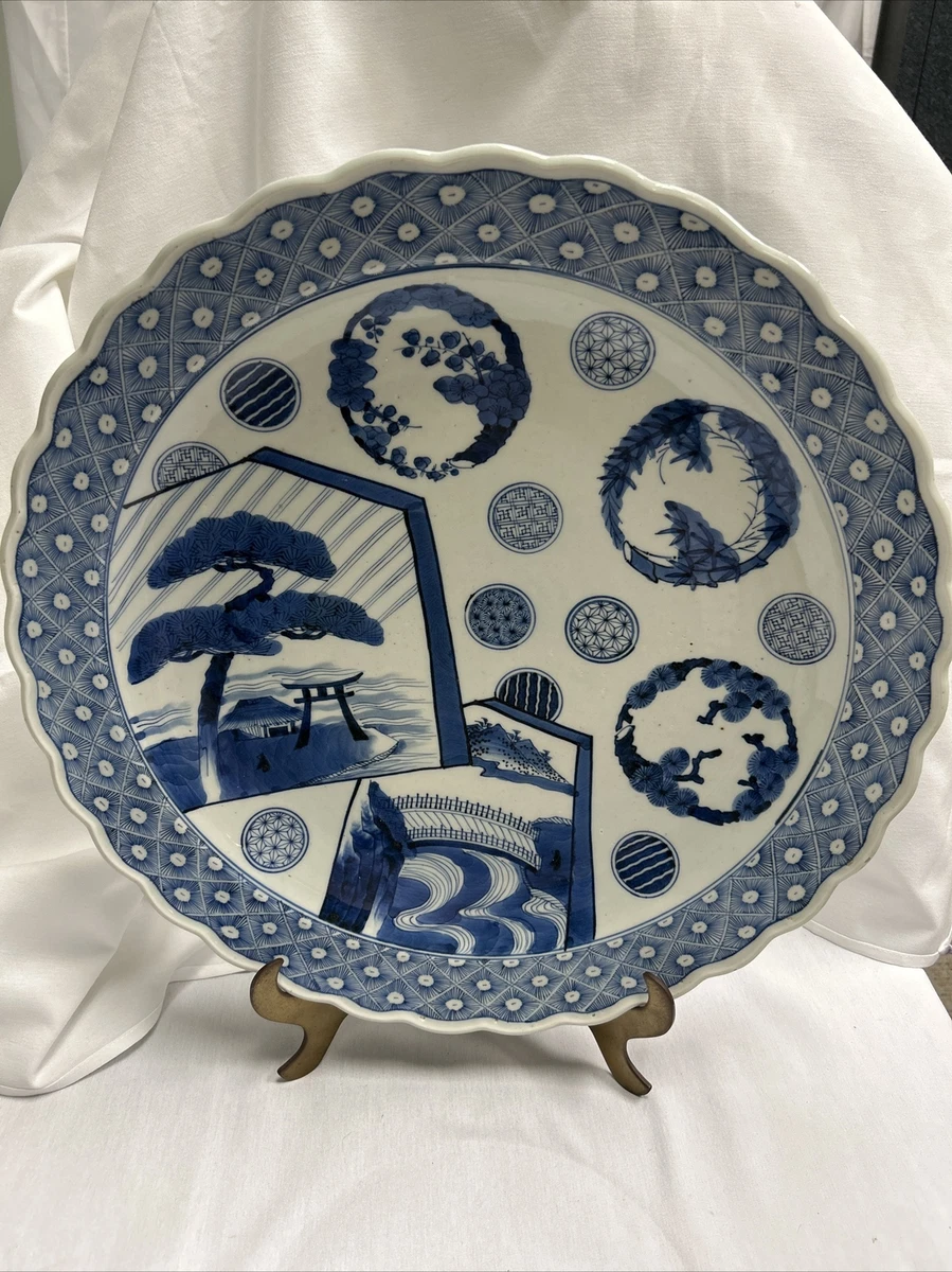 古董日本蓝色陶瓷盘子| eBay